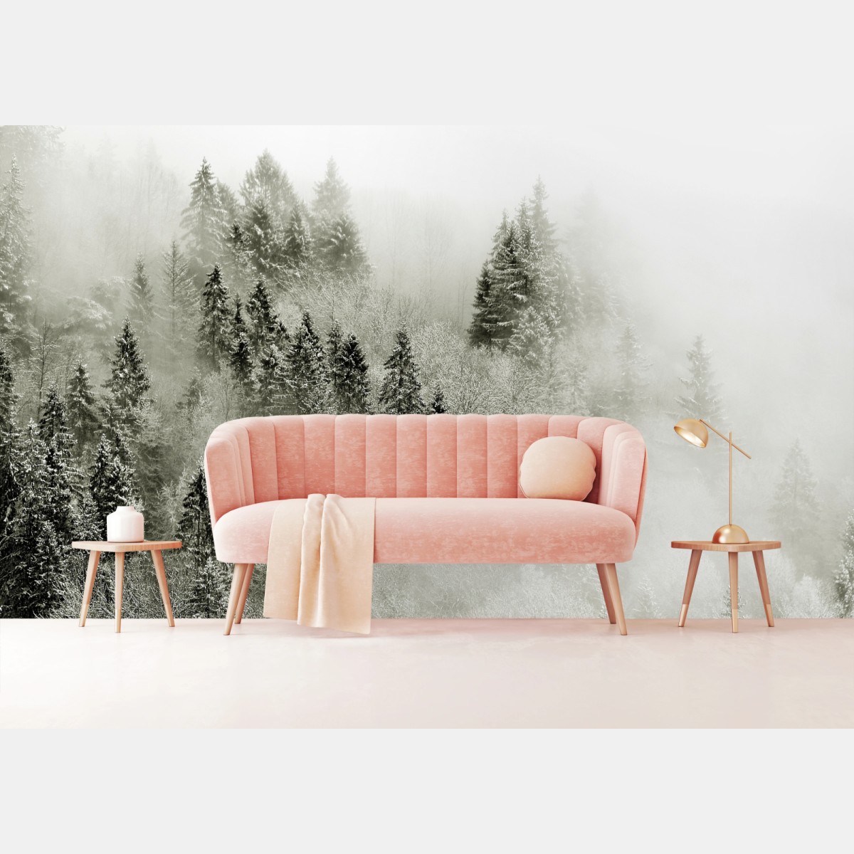 Papier peint forêt enneigée dans la brume – Wallnifity®