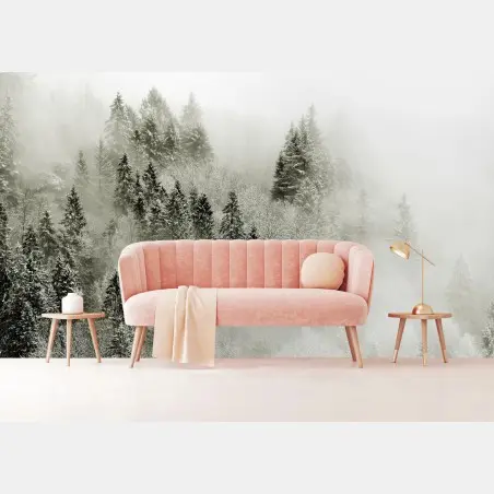Papier peint forêt enneigée dans la brume – Wallnifity®