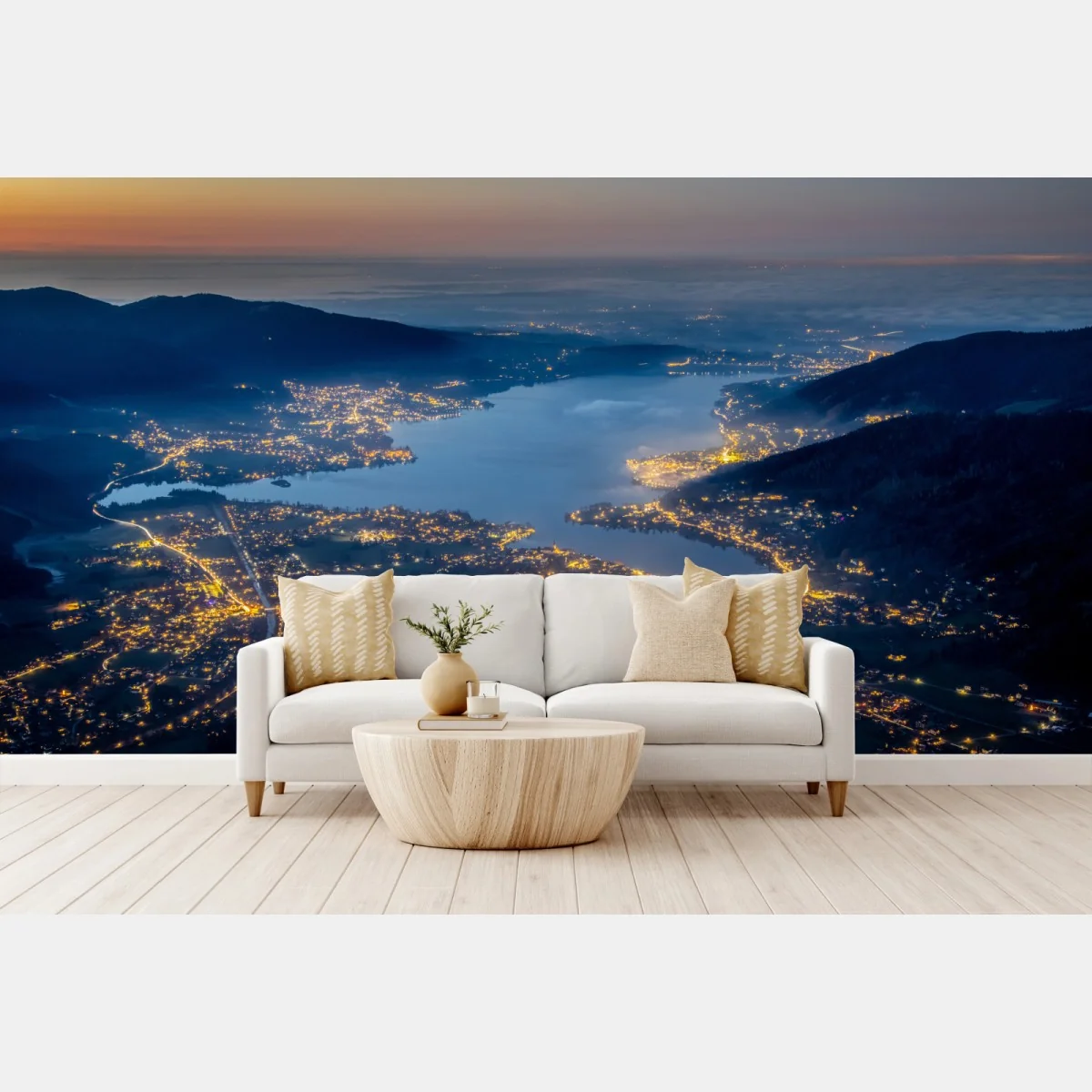 Papier peint panorama nocturne du lac illuminé – Wallnifity® Papier peint panorama nocturne du lac illuminé – Wallnifity®