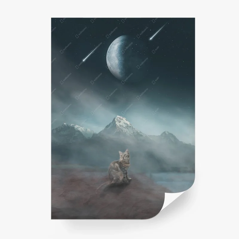 Papier peint chat sous la lune surréaliste – Wallnifity® Papier peint chat sous la lune surréaliste – Wallnifity®