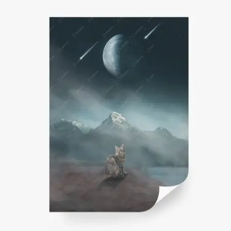 Papier peint chat sous la lune surréaliste – Wallnifity®
