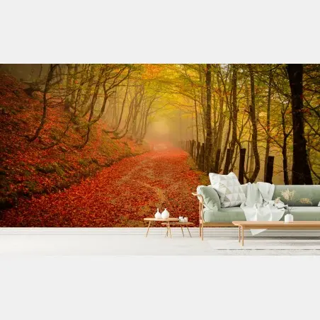 Papier peint allée d'automne sous la brume – Wallnifity®