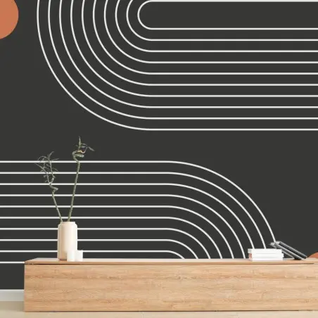 Papier peint motif géométrique minimaliste aux cercles terre cuite – Wallnifity®