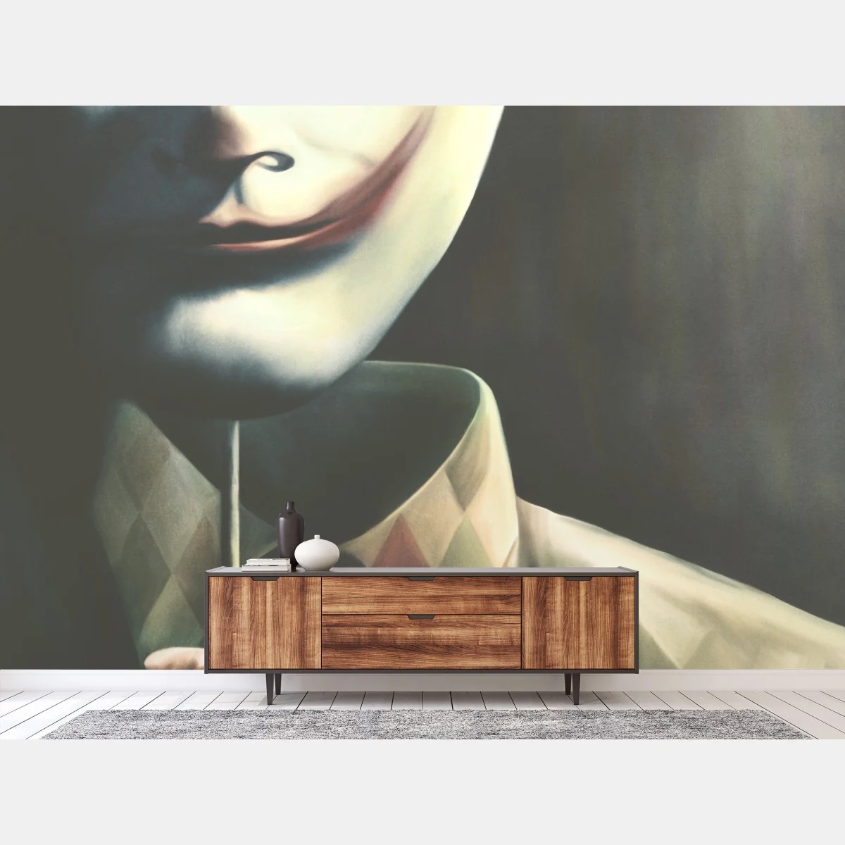 Papier peint portrait d'un arlequin masqué sur fond sombre – Wallnifity® Papier peint portrait d'un arlequin masqué sur fond sombre – Wallnifity®
