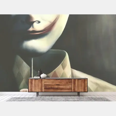 Papier peint portrait d'un arlequin masqué sur fond sombre – Wallnifity®