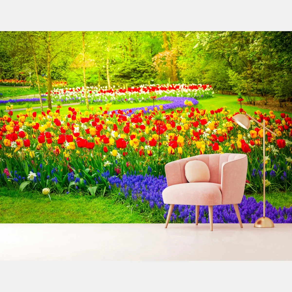 Papier peint parterre de tulipes colorées au printemps – Wallnifity® Papier peint parterre de tulipes colorées au printemps – Wallnifity®