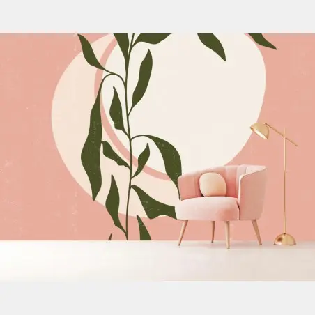 Papier peint composition botanique minimaliste au soleil abstrait – Wallnifity®