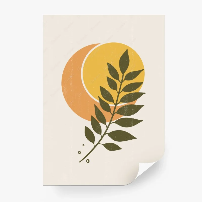 Papier peint soleil et feuillage abstrait bohème – Wallnifity®