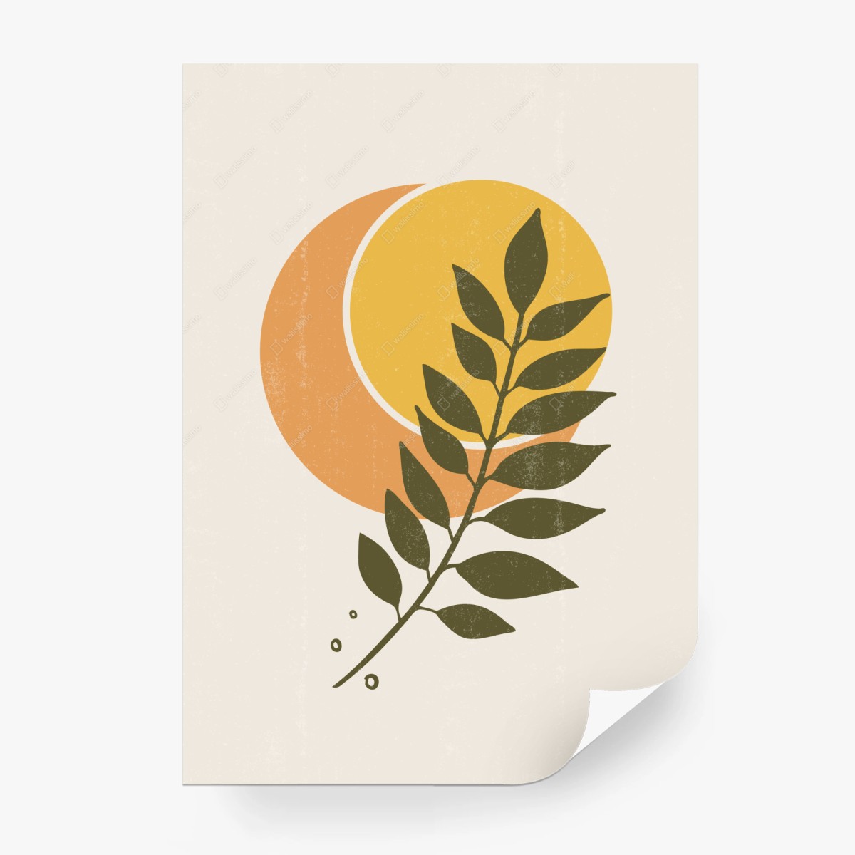 Papier peint soleil et feuillage abstrait bohème – Wallnifity®