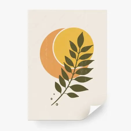 Papier peint soleil et feuillage abstrait bohème – Wallnifity®