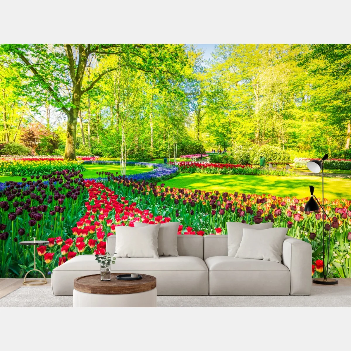 Papier peint paysage de tulipes dans un parc printanier – Wallnifity® Papier peint paysage de tulipes dans un parc printanier – Wallnifity®