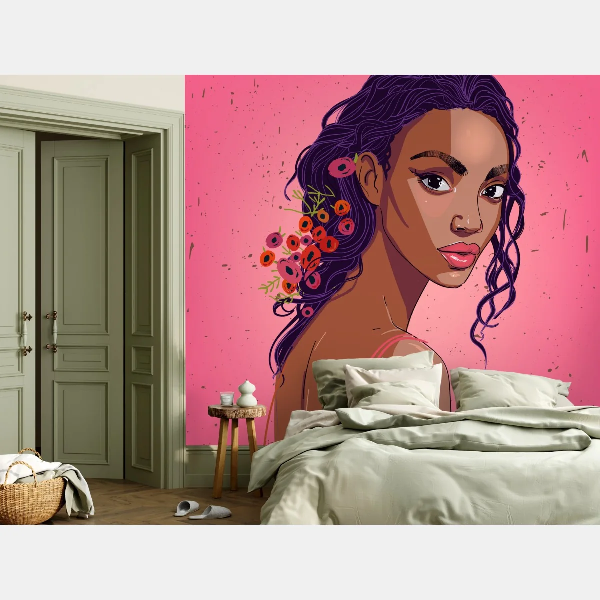 Papier peint portrait floral féminin aux couleurs vives – Wallnifity® Papier peint portrait floral féminin aux couleurs vives – Wallnifity®