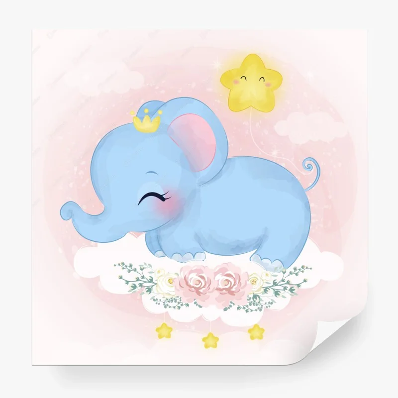Papier peint éléphant bleu royal sur nuage fleuri – Wallnifity® Papier peint éléphant bleu royal sur nuage fleuri – Wallnifity®