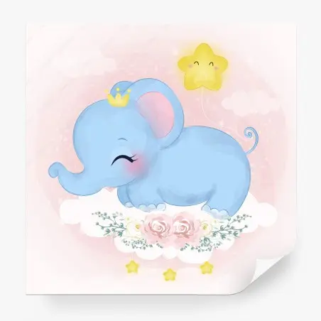 Papier peint éléphant bleu royal sur nuage fleuri – Wallnifity®