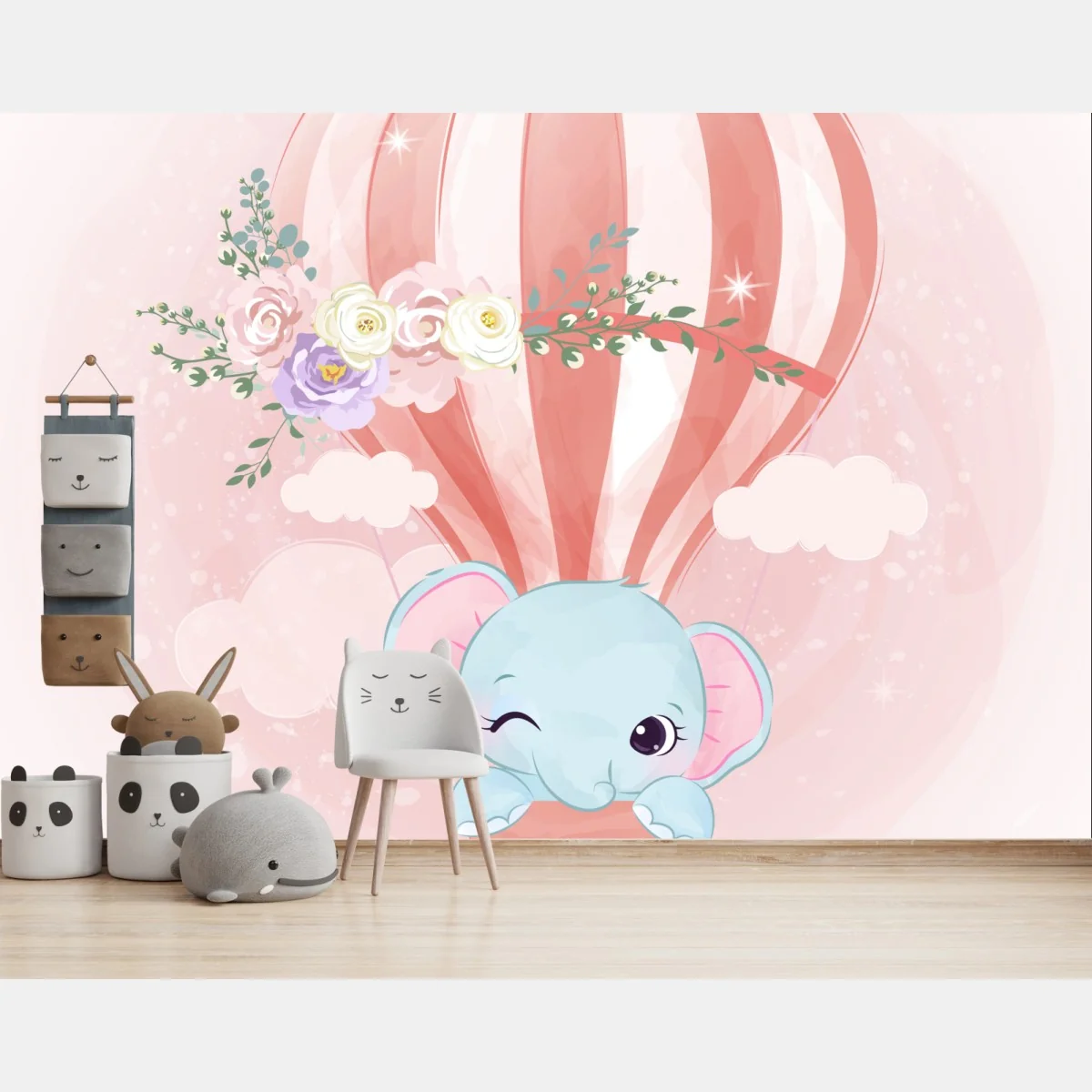 Papier peint rêve en montgolfière avec un éléphant mignon – Wallnifity® Papier peint rêve en montgolfière avec un éléphant mignon – Wallnifity®
