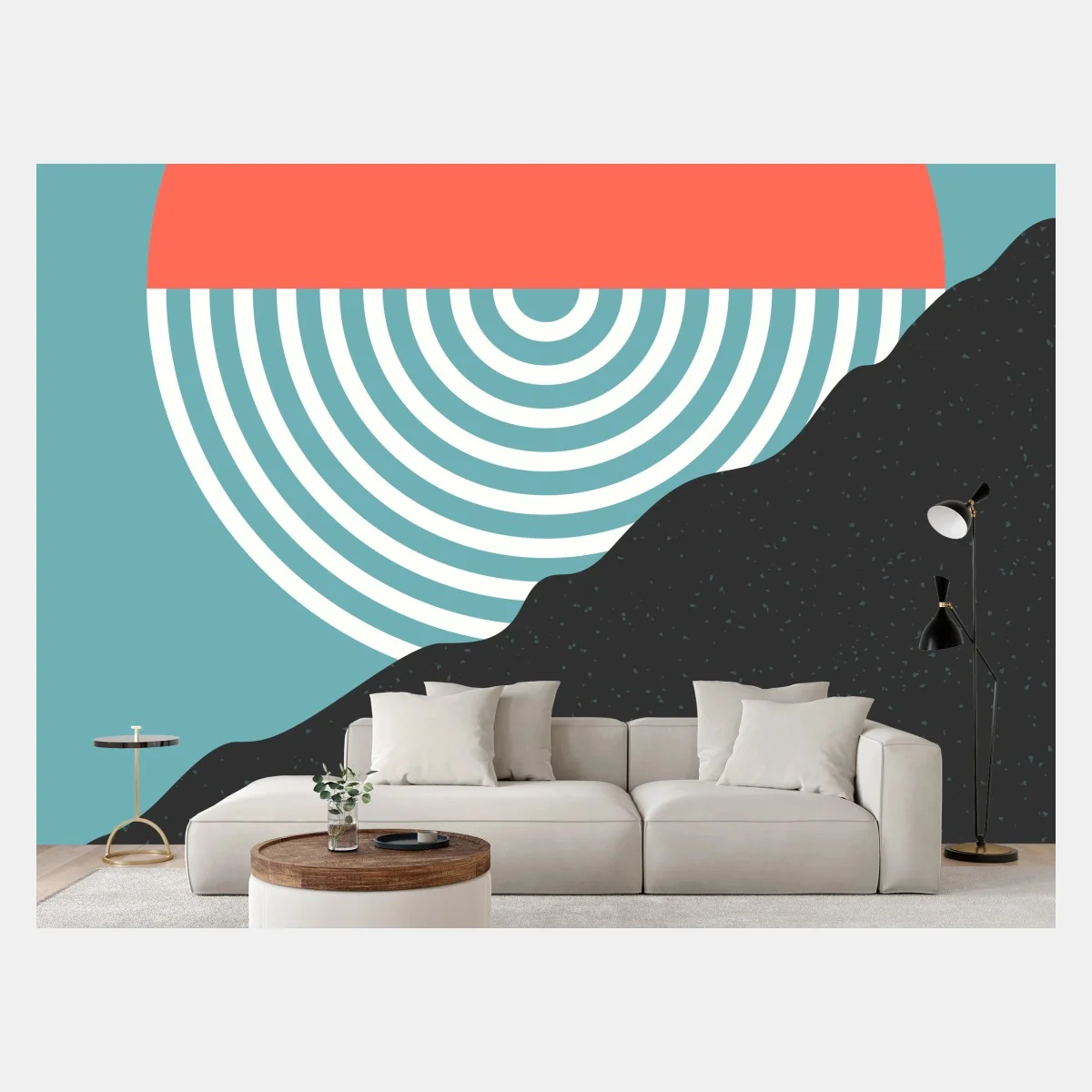Papier peint coucher de soleil géométrique corail et turquoise – Wallnifity® Papier peint coucher de soleil géométrique corail et turquoise – Wallnifity®