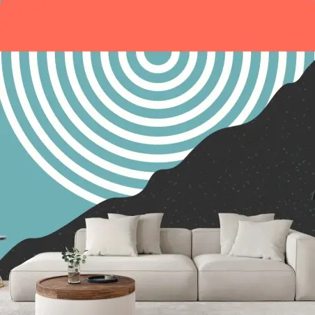 Papier peint coucher de soleil géométrique corail et turquoise – Wallnifity®