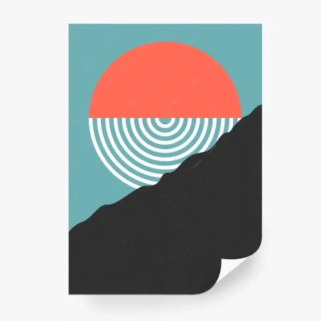 Papier peint coucher de soleil géométrique corail et turquoise – Wallnifity®