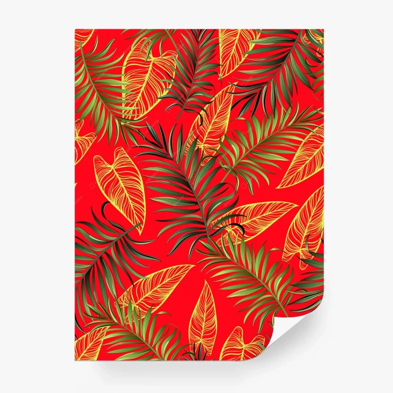 Papier peint motif tropical de feuilles de palmier sur fond rouge – Wallnifity®