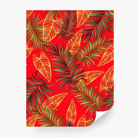 Papier peint motif tropical de feuilles de palmier sur fond rouge – Wallnifity®