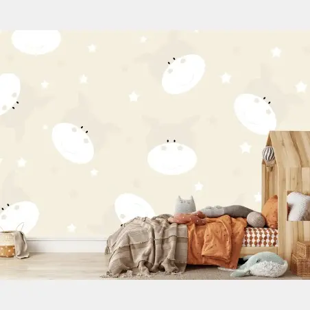 Papier peint motif vaches souriantes et étoiles beige pour chambre d'enfant – Wallnifity®