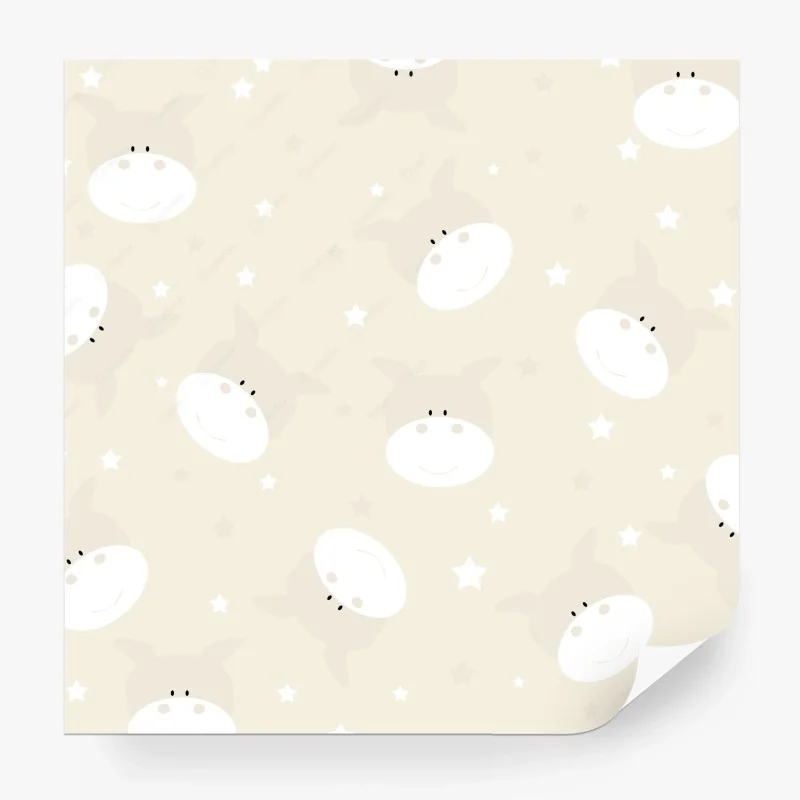 Papier peint motif vaches souriantes et étoiles beige pour chambre d'enfant – Wallnifity®
