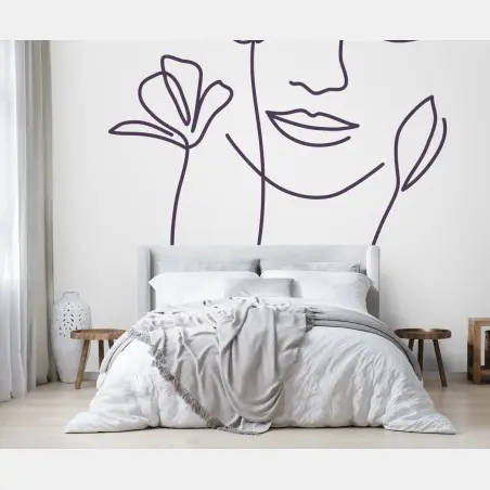 Papier peint visage floral en trait continu – Wallnifity®
