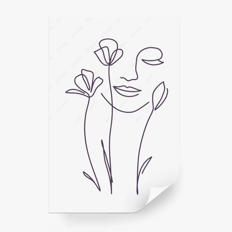 Papier peint visage floral en trait continu – Wallnifity®