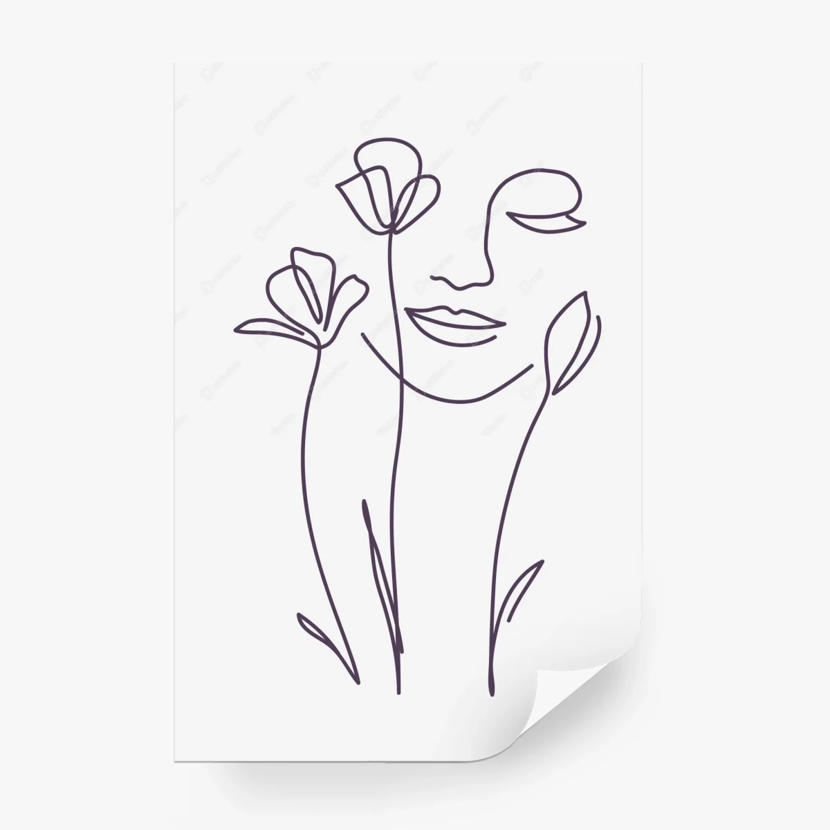 Papier peint visage floral en trait continu – Wallnifity®