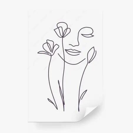 Papier peint visage floral en trait continu – Wallnifity®