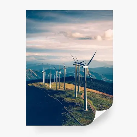 Papier peint horizon d'éoliennes sur crête montagneuse – Wallnifity®