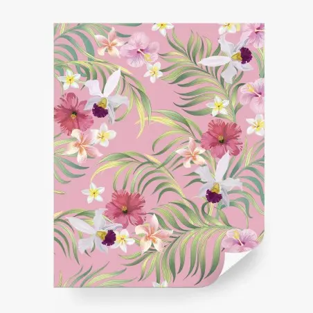 Papier peint motif floral tropical sur fond rose – Wallnifity®