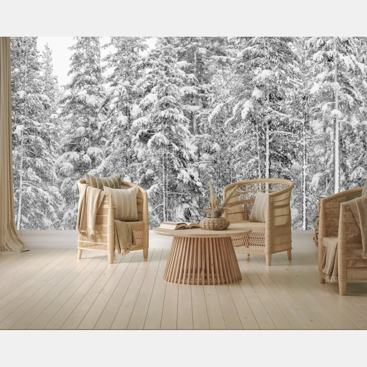 Papier peint forêt enneigée en noir et blanc – Wallnifity® Papier peint forêt enneigée en noir et blanc – Wallnifity®