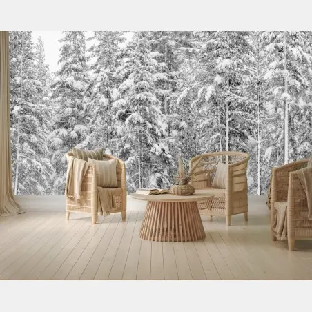 Papier peint forêt enneigée en noir et blanc – Wallnifity®