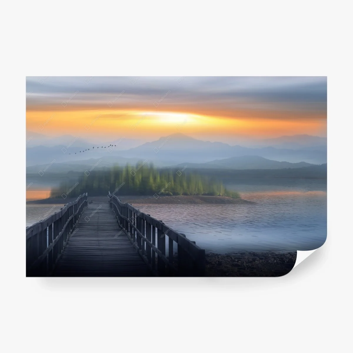 Papier peint jetée vers l'île brumeuse au coucher de soleil – Wallnifity® Papier peint jetée vers l'île brumeuse au coucher de soleil – Wallnifity®