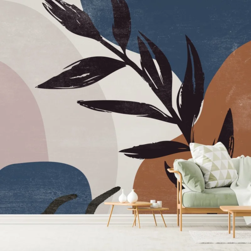 Papier peint composition botanique abstraite aux tons terre et bleu – Wallnifity® Papier peint composition botanique abstraite aux tons terre et bleu – Wallnifity®