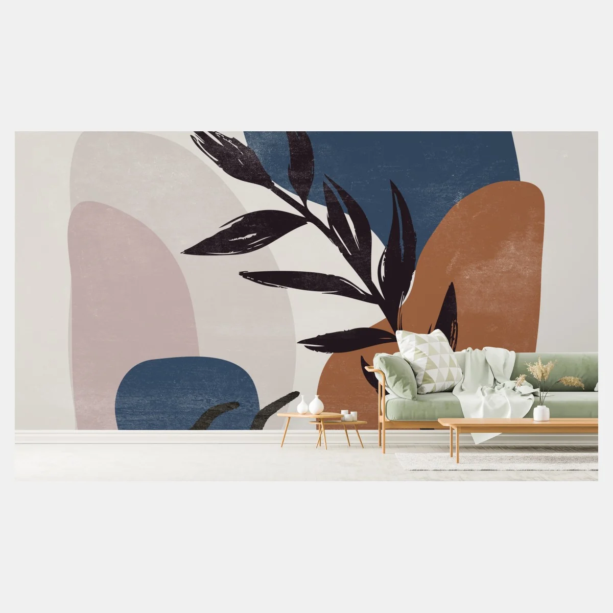 Papier peint composition botanique abstraite aux tons terre et bleu – Wallnifity® Papier peint composition botanique abstraite aux tons terre et bleu – Wallnifity®