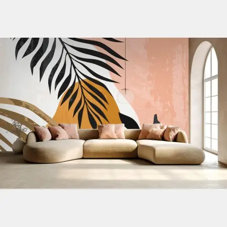 Papier peint composition botanique ocre et rose poudré – Wallnifity®