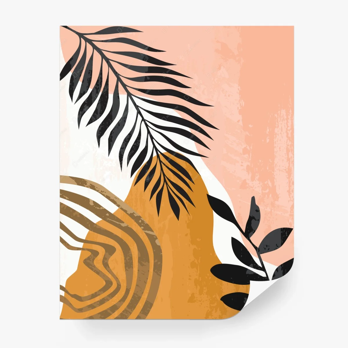 Papier peint composition botanique ocre et rose poudré – Wallnifity®