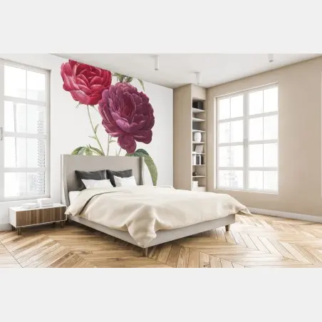 Papier peint rose gallica pourpre — illustration botanique élégante – Wallnifity®