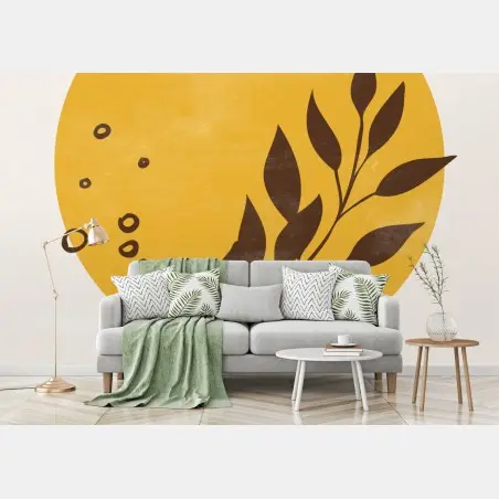 Papier peint soleil botanique minimaliste et feuillage stylisé – Wallnifity®