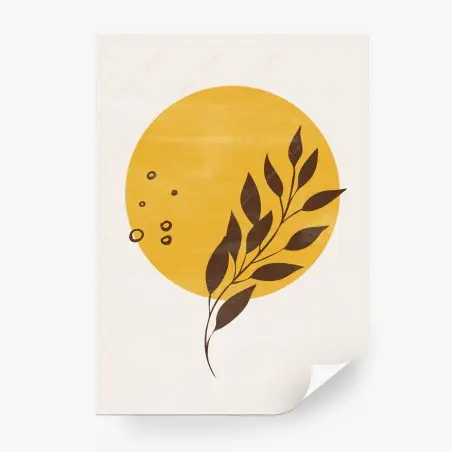 Papier peint soleil botanique minimaliste et feuillage stylisé – Wallnifity®
