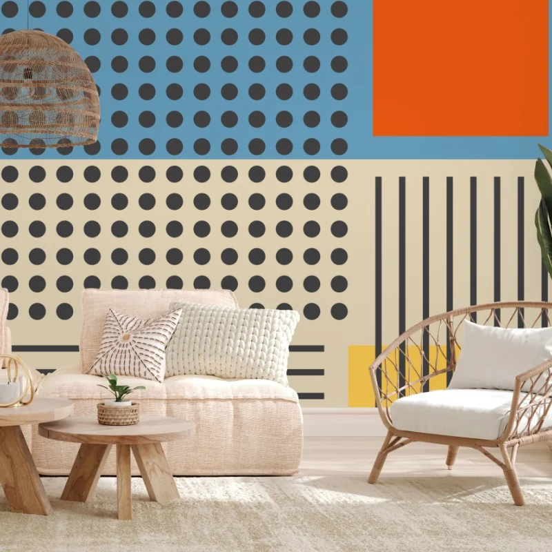 Papier peint composition géométrique rétro aux points et lignes – Wallnifity® Papier peint composition géométrique rétro aux points et lignes – Wallnifity®