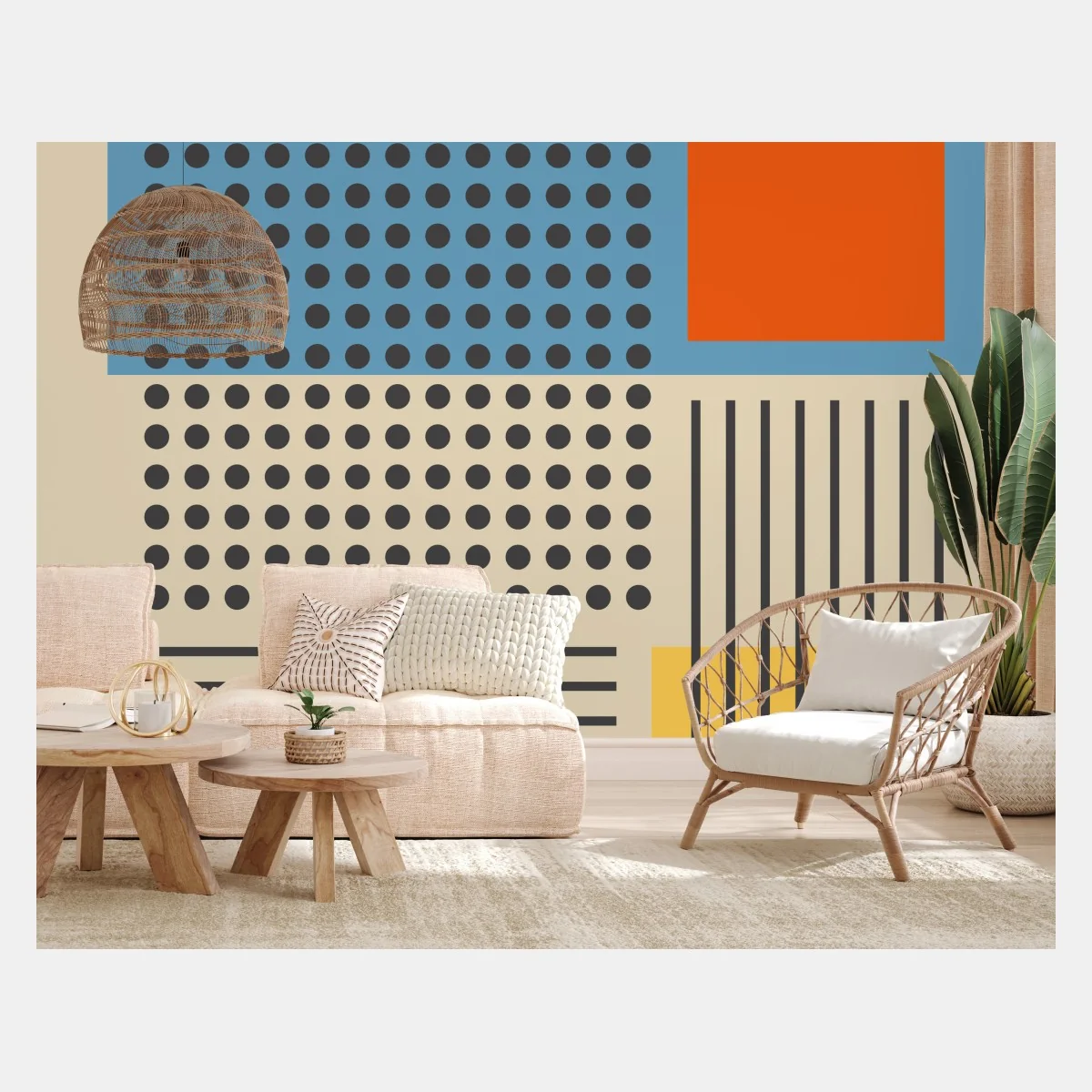 Papier peint composition géométrique rétro aux points et lignes – Wallnifity® Papier peint composition géométrique rétro aux points et lignes – Wallnifity®