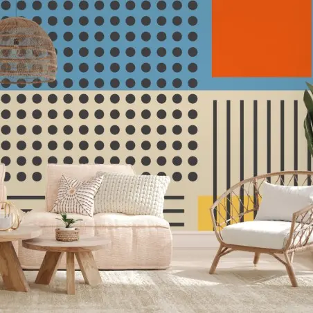 Papier peint composition géométrique rétro aux points et lignes – Wallnifity®