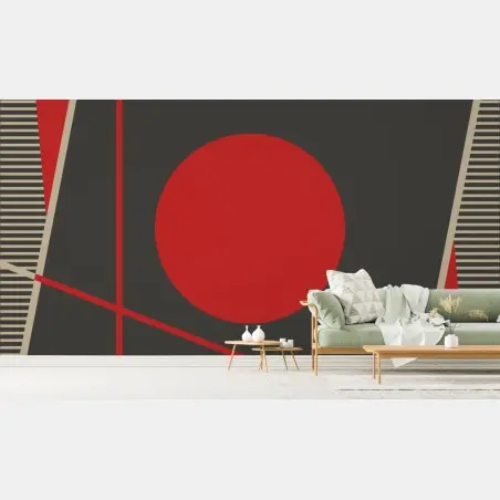 Papier peint abstraction géométrique rouge et gris – Wallnifity®