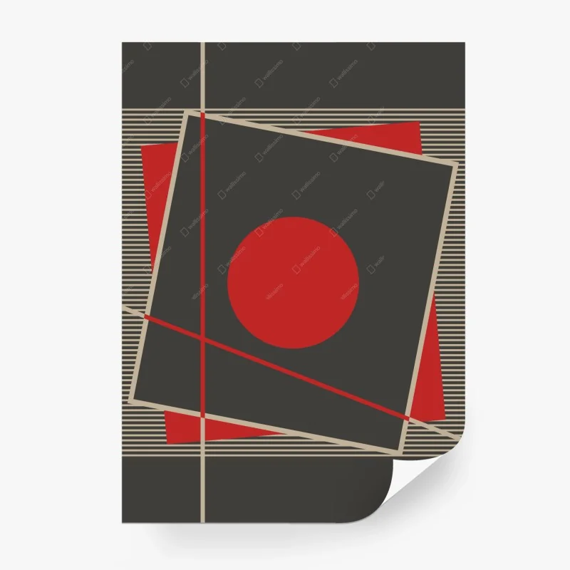 Papier peint abstraction géométrique rouge et gris – Wallnifity®