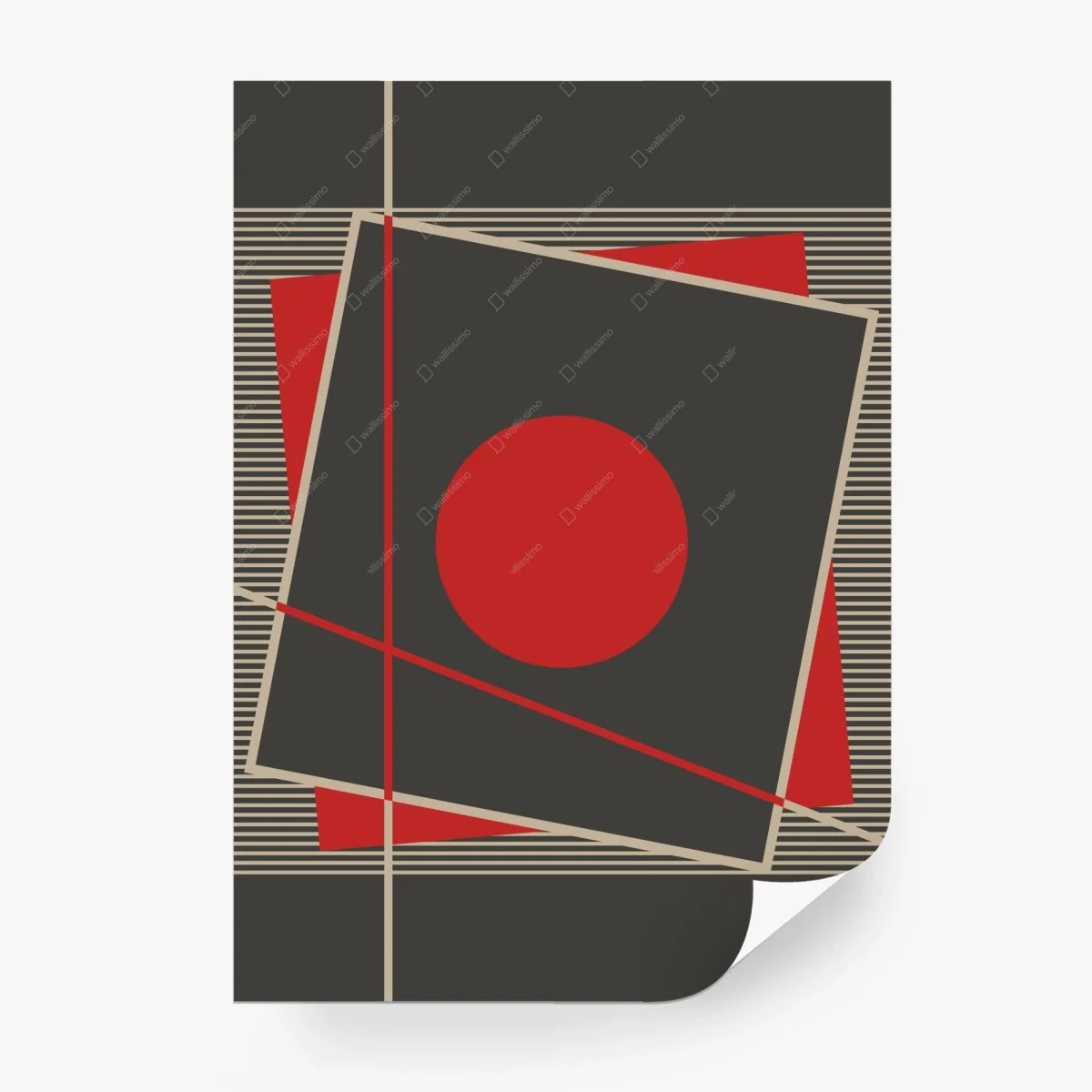 Papier peint abstraction géométrique rouge et gris – Wallnifity®