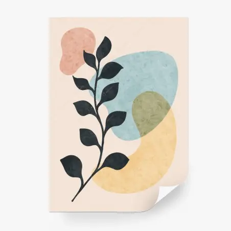 Papier peint branche botanique minimaliste aux formes pastel – Wallnifity®