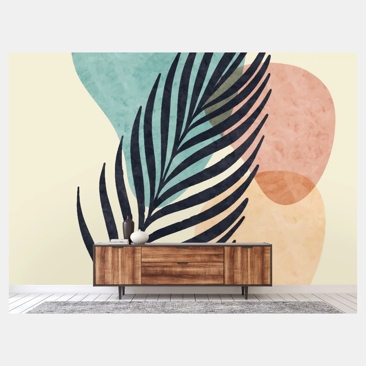 Papier peint feuille botanique abstraite boho en tons pastel – Wallnifity® Papier peint feuille botanique abstraite boho en tons pastel – Wallnifity®